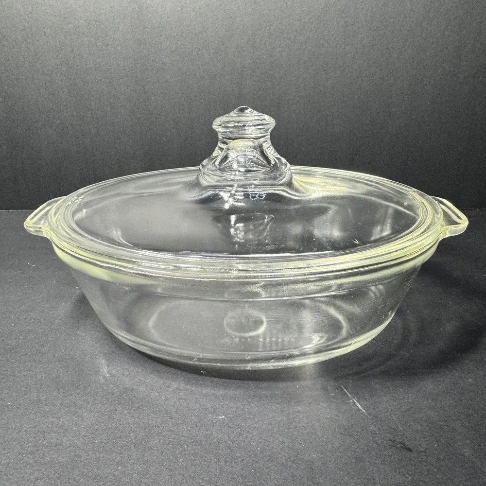 Vintage Pyrex 043 Clear Glass Oval Casserole Dish with Lid 1.5 Quart USA Made